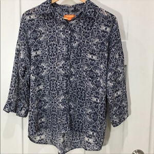 Joe Fresh floral blue tan button down top size Medium